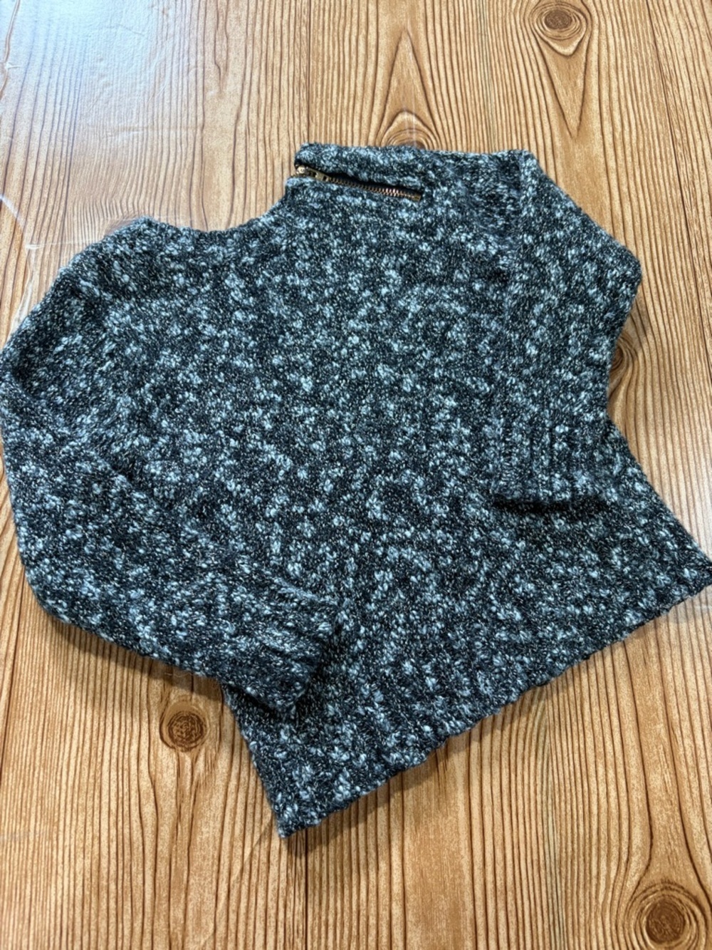 4/$20 Cozy Black and White Marled Kids Sweater Zipper Detail Cotton Wool Blend